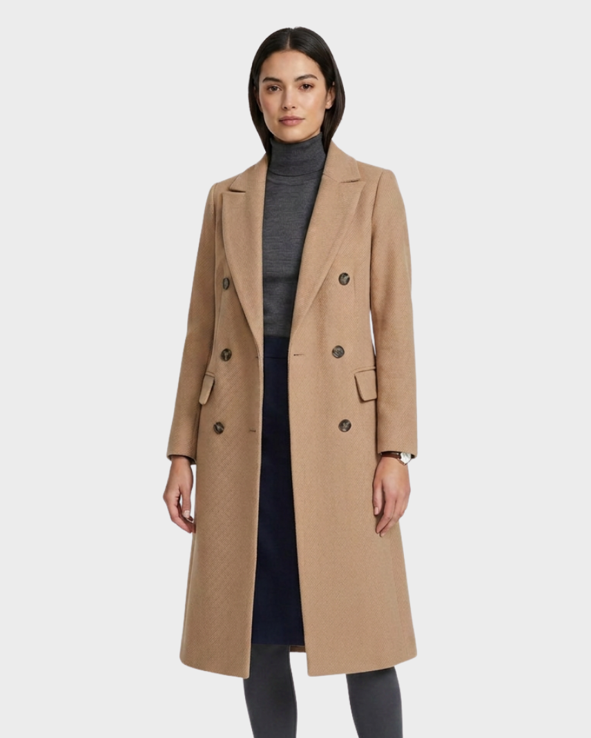 Women's Double Breasted Longline Trench Coat | Notch Lapel