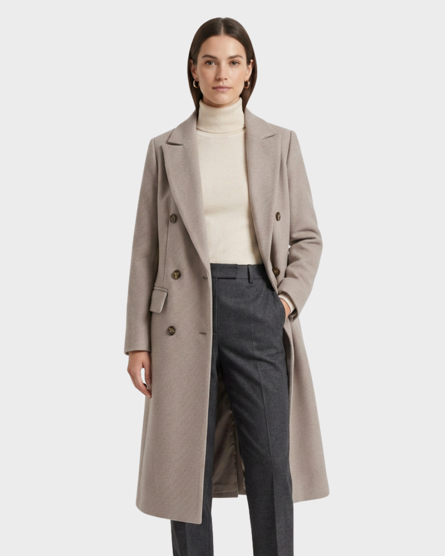 Women's Double Breasted Longline Trench Coat | Notch Lapel