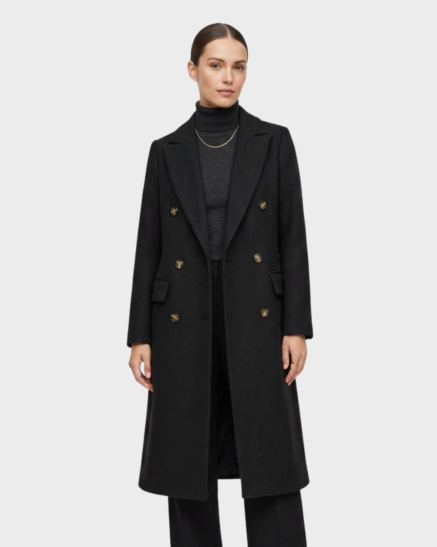 Women's Double Breasted Longline Trench Coat | Notch Lapel