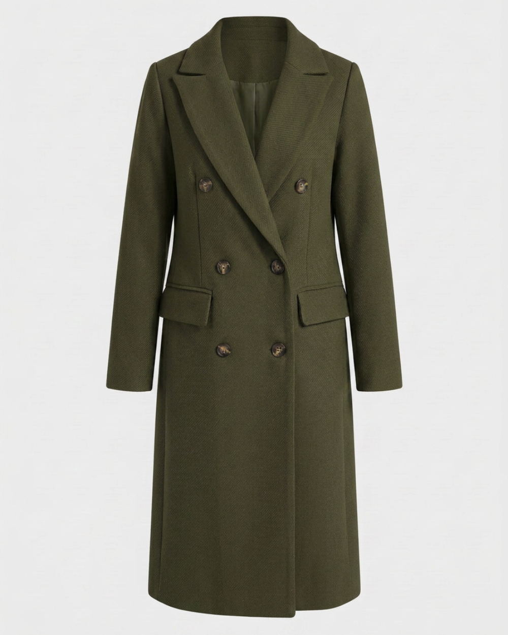 Women's Double Breasted Longline Trench Coat | Notch Lapel