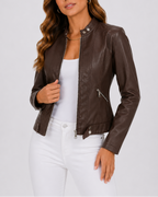 Women's Faux Leather Biker Jacket | Classic Zip Pocket Moto Style