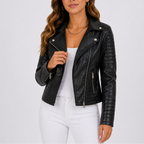 Women's Faux Leather Biker Jacket | Asymmetric Zip Lapel Moto Style