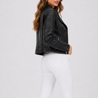 Women's Faux Leather Biker Jacket | Asymmetric Zip Lapel Moto Style