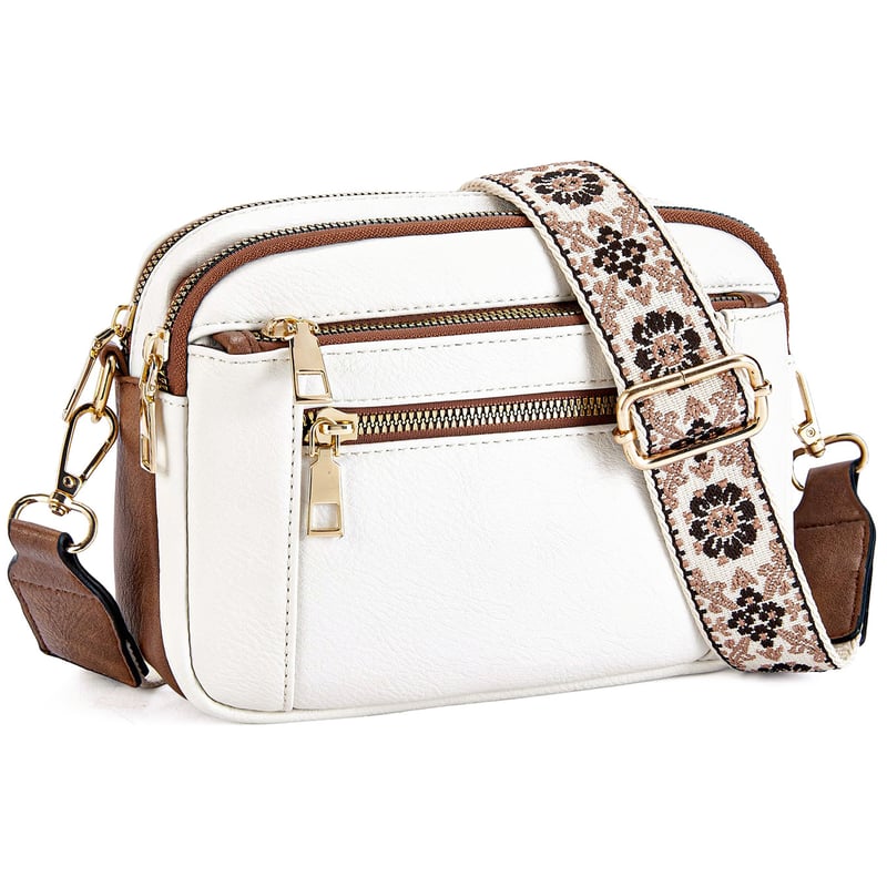 Women's Faux Leather Camera Crossbody Bag with Guitar Strap