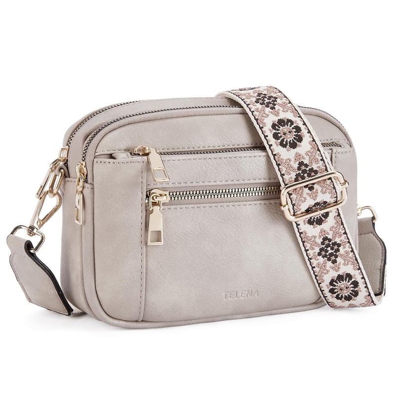Women's Faux Leather Camera Crossbody Bag with Guitar Strap