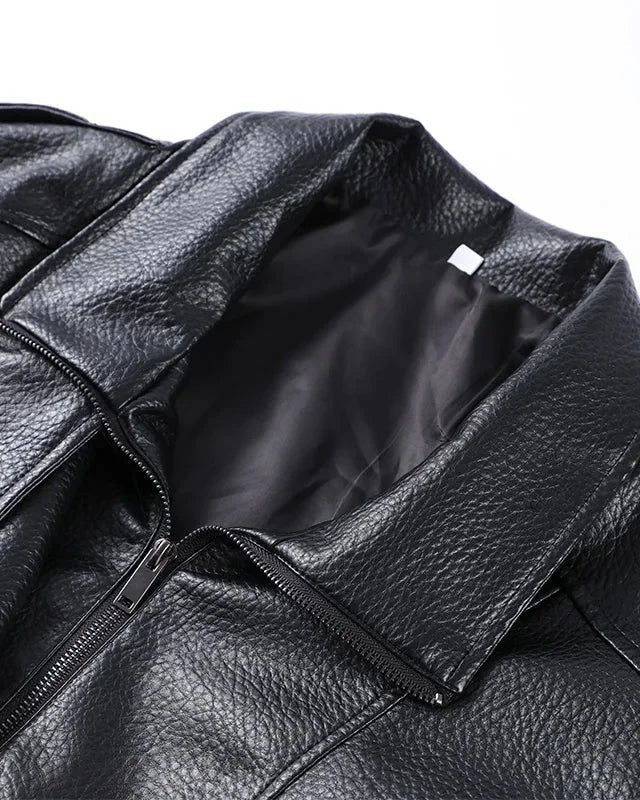 Women's Oversized Faux Leather Jacket | Stand Collar Zip Up Biker Coat