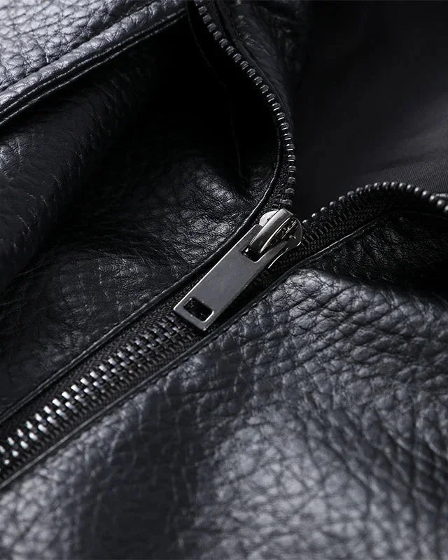 Women's Oversized Faux Leather Jacket | Stand Collar Zip Up Biker Coat