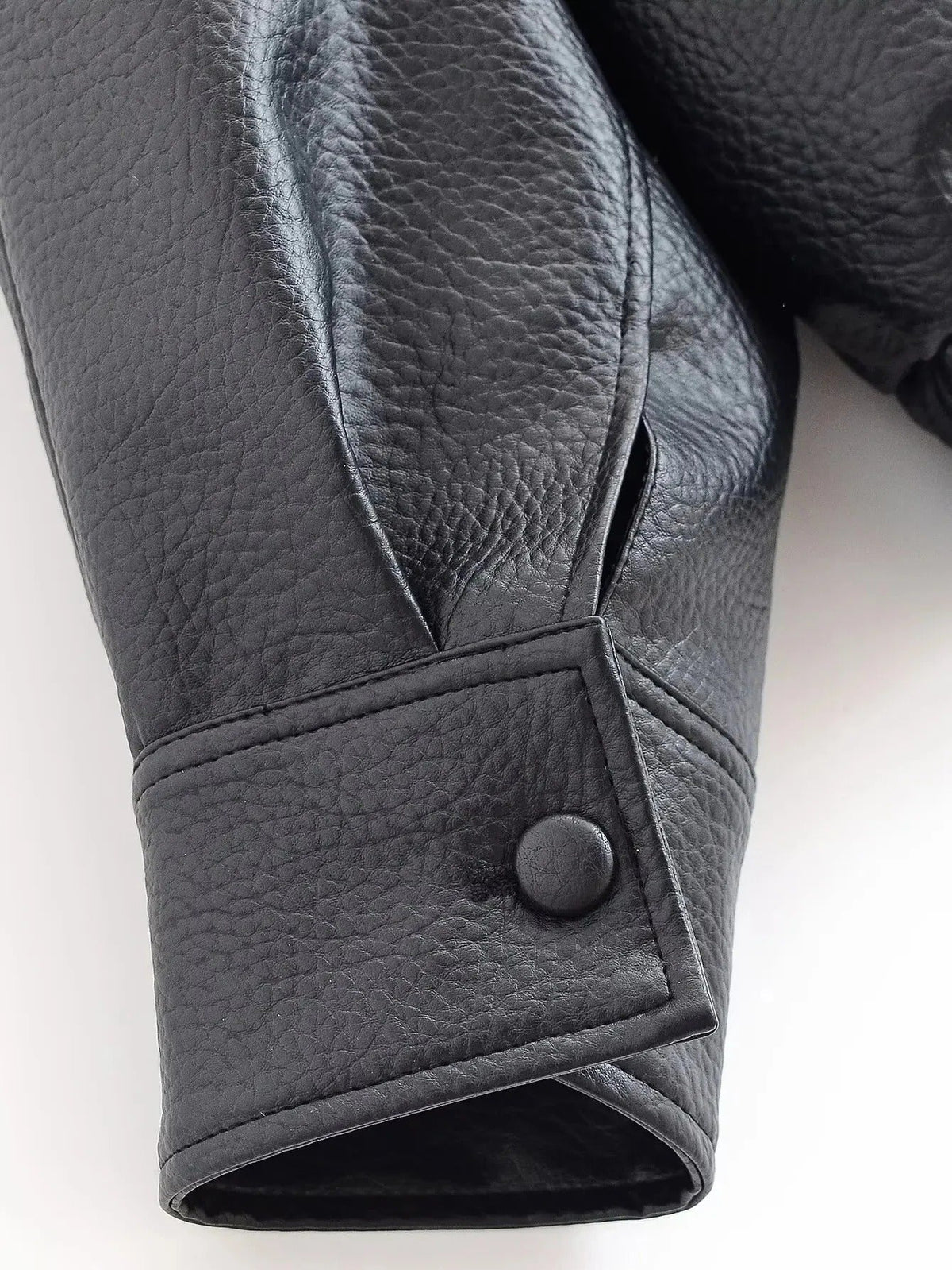 Women's Black Oversized Leather Style Jacket with High Collar