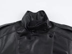 Women's Black Oversized Leather Style Jacket with High Collar