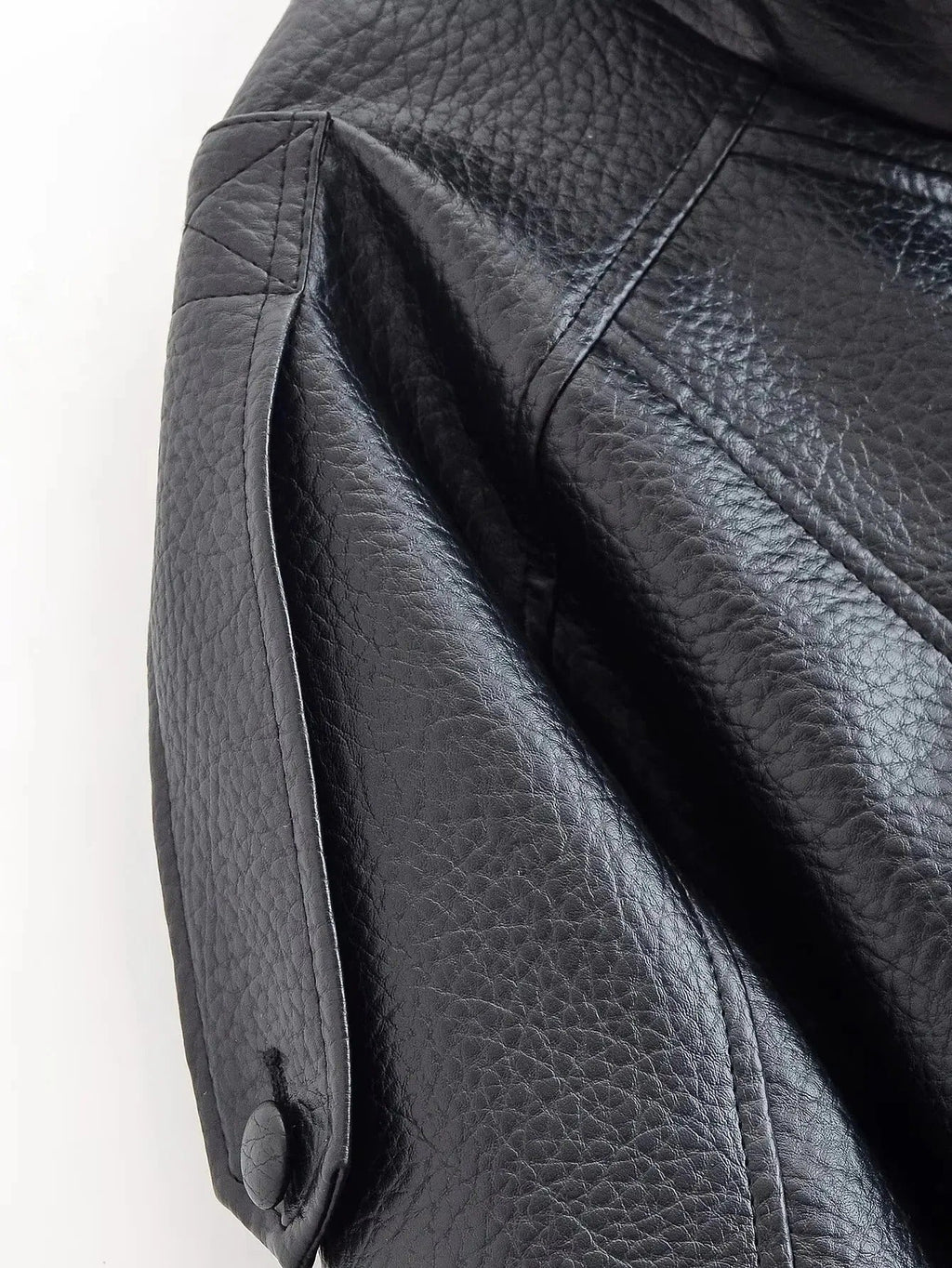 Women's Black Oversized Leather Style Jacket with High Collar