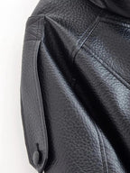 Women's Black Oversized Leather Style Jacket with High Collar
