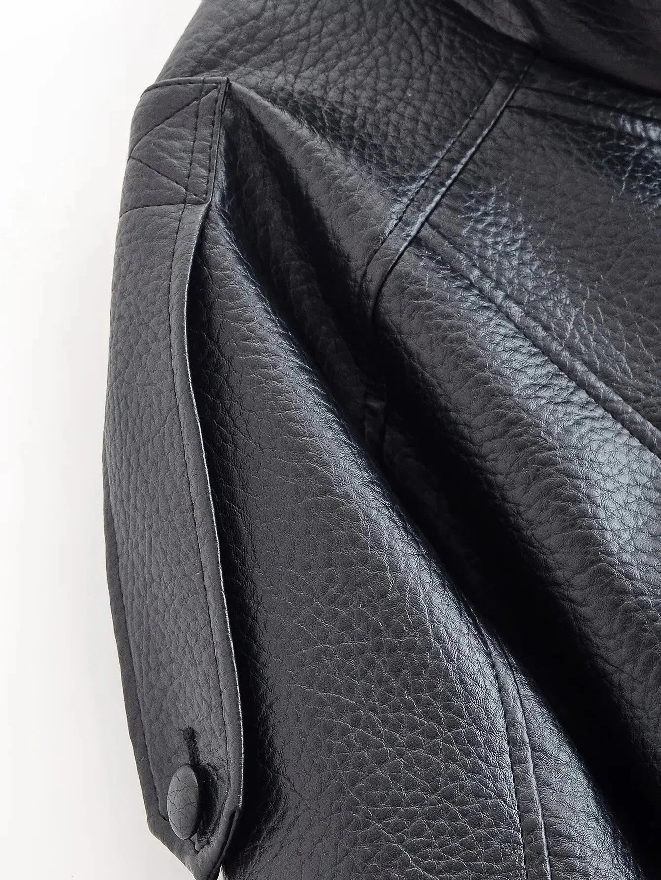 Women's Black Oversized Leather Style Jacket with High Collar