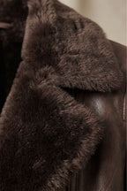 Women's Leather Style Jacket with Shearling Collar and Zip Front
