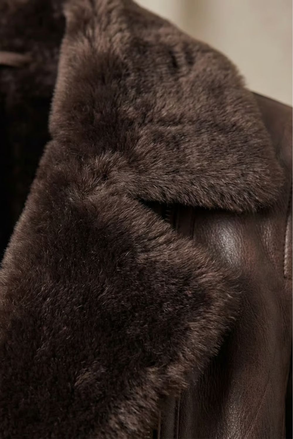 Women's Leather Style Jacket with Shearling Collar and Zip Front