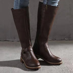 Women's Faux Leather Knee High Boots with Buckle Strap
