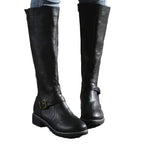 Women's Faux Leather Knee High Boots with Buckle Strap