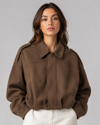 Women's Oversized Collared Zip Up Bomber Jacket