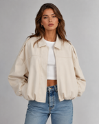 Women's Oversized Collared Zip Up Bomber Jacket