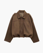 Women's Oversized Collared Zip Up Bomber Jacket