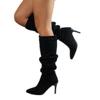 Women's Slouch Knee High Boots with Pointed Toe and Stiletto Heel