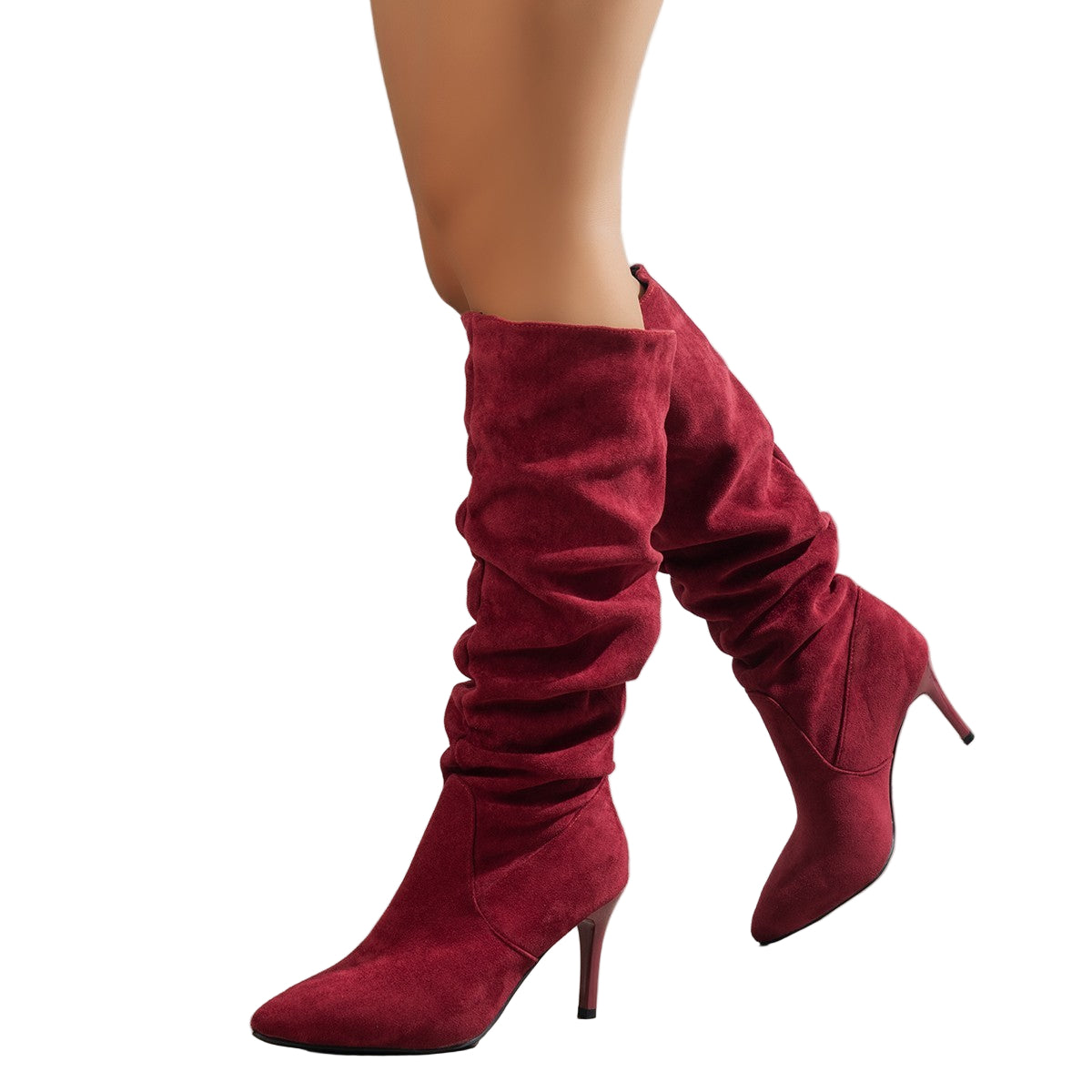 Women's Slouch Knee High Boots with Pointed Toe and Stiletto Heel