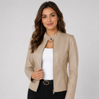 Women's Fitted Faux Leather Jacket with and Zip Front