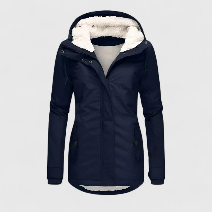 Women's Fleece Lined Hooded Coat with Zip Front
