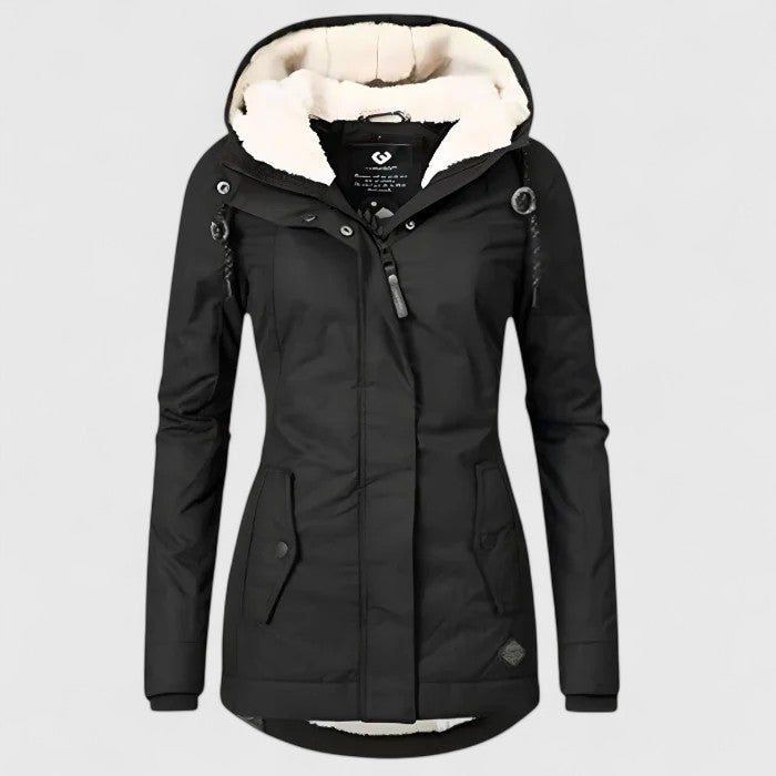Women's Fleece Lined Hooded Coat with Zip Front