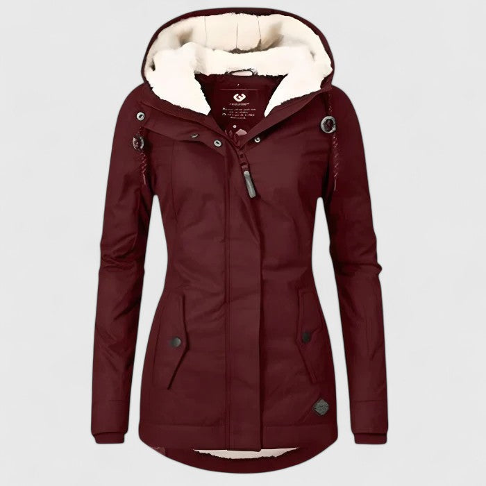 Women's Fleece Lined Hooded Coat with Zip Front