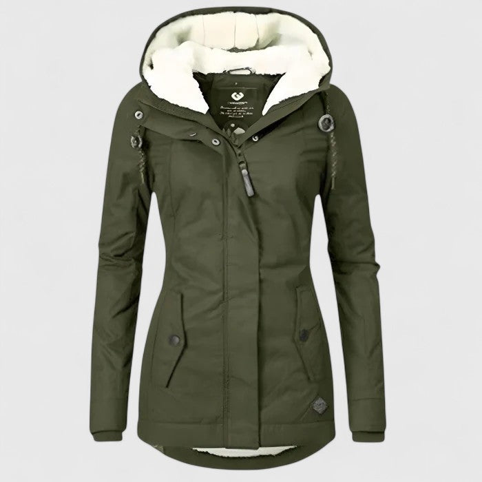 Women's Fleece Lined Hooded Coat with Zip Front