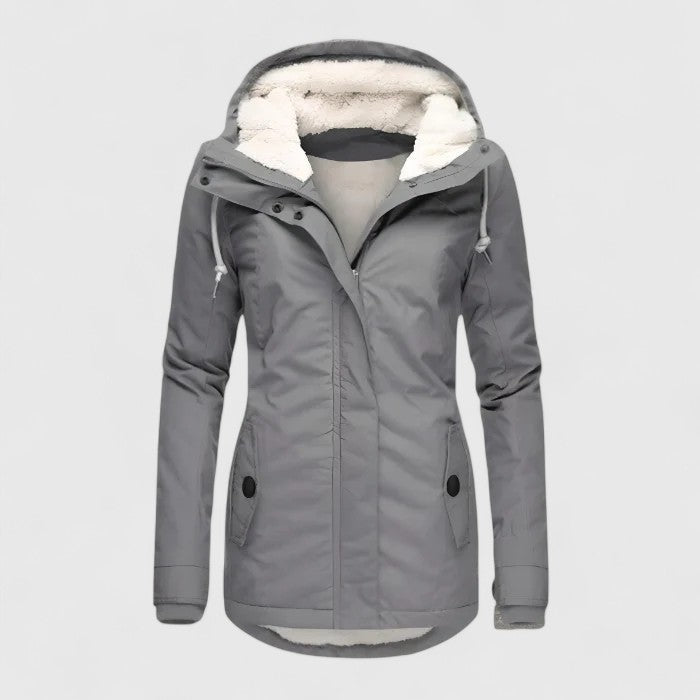 Women's Fleece Lined Hooded Coat with Zip Front