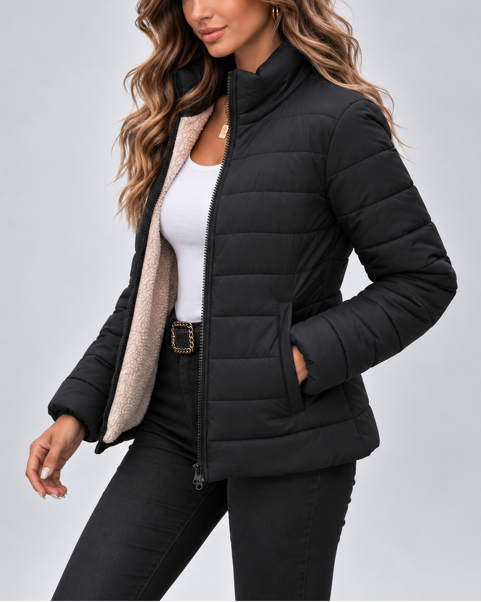 Black quilted puffer jacket zipped