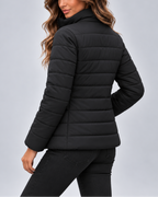 Black quilted puffer jacket side