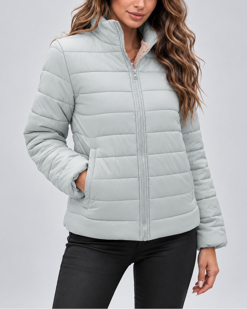 Mint green quilted puffer jacket zipped