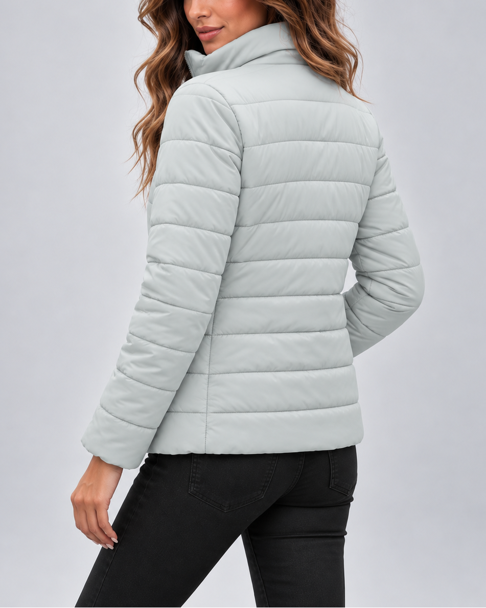 Mint green quilted puffer jacket side