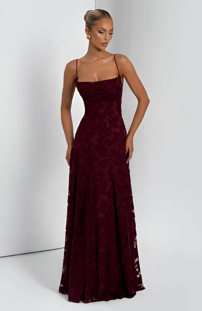 Women's Floral Maxi Dress | Spaghetti Strap A-Line Wedding Guest Gown