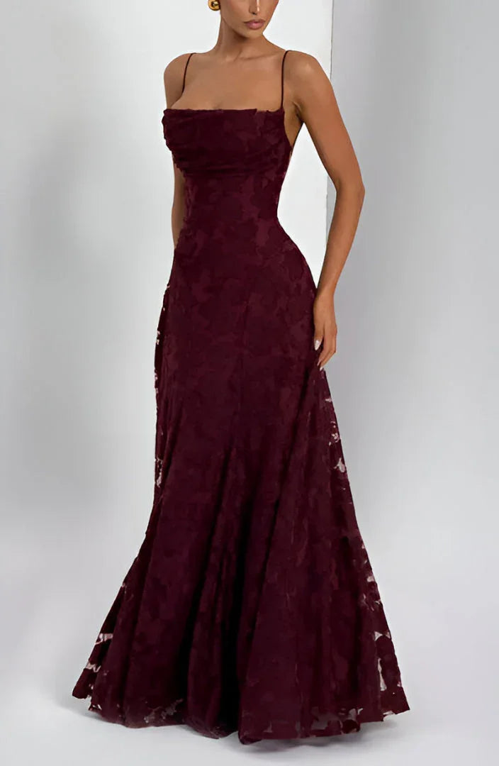 Women's Floral Maxi Dress | Spaghetti Strap A-Line Wedding Guest Gown
