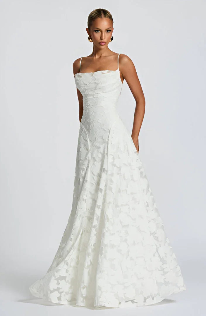 Women's Floral Maxi Dress | Spaghetti Strap A-Line Wedding Guest Gown