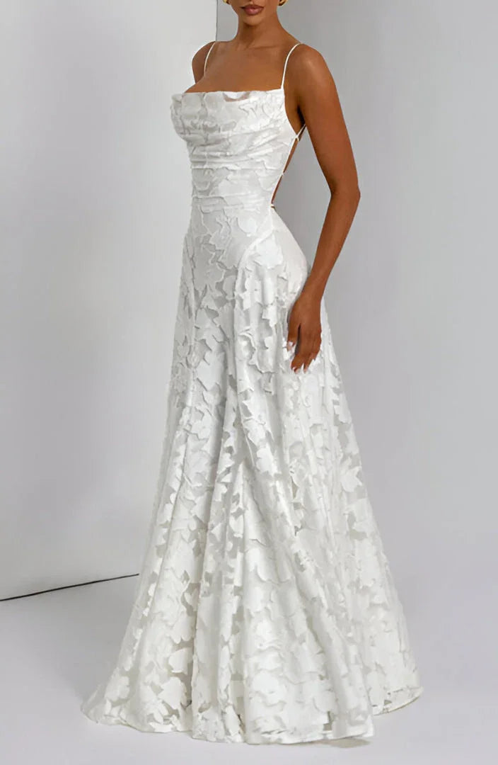 Women's Floral Maxi Dress | Spaghetti Strap A-Line Wedding Guest Gown
