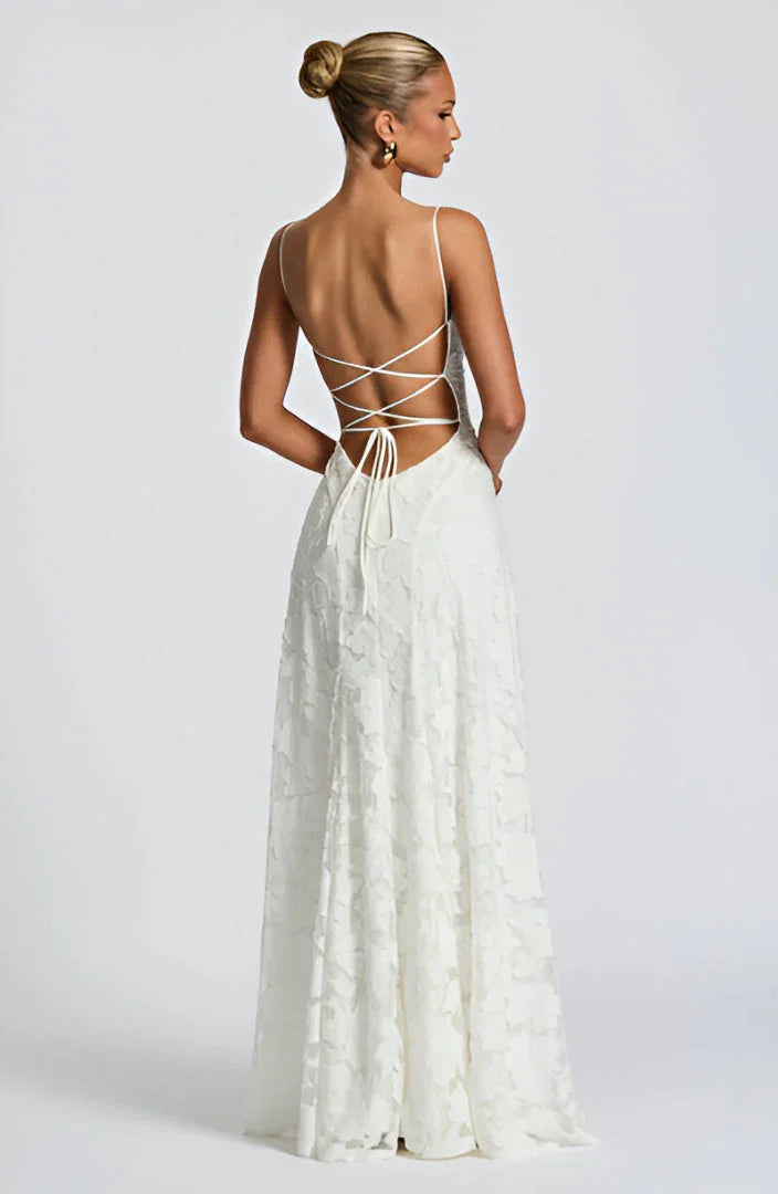 Women's Floral Maxi Dress | Spaghetti Strap A-Line Wedding Guest Gown