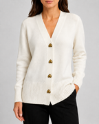 Women's Heart Button Up V Neck Knit Cardigan