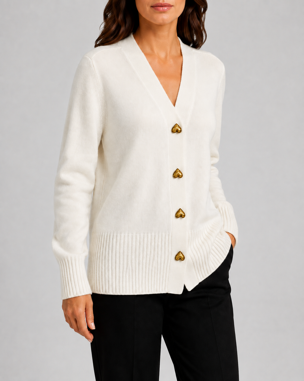 Women's Heart Button Up V Neck Knit Cardigan