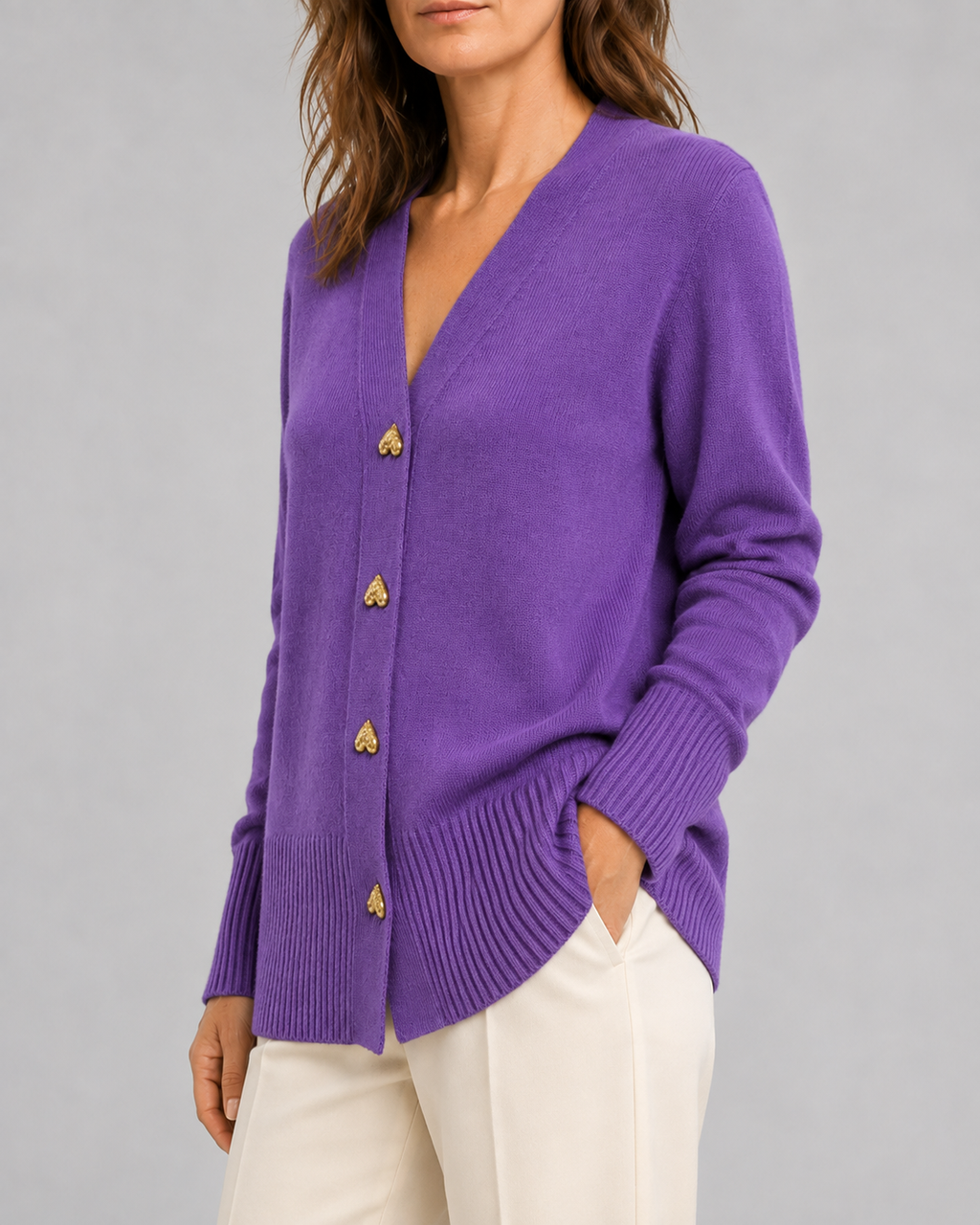 Women's Heart Button Up V Neck Knit Cardigan