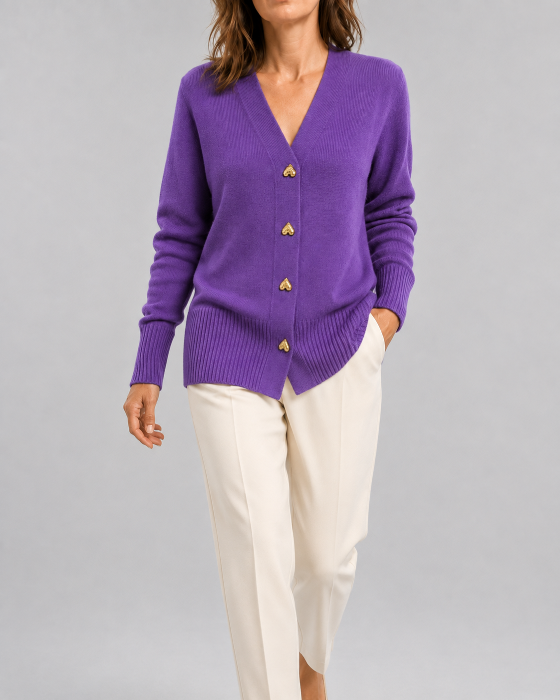 Women's Heart Button Up V Neck Knit Cardigan