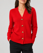 Women's Heart Button Up V Neck Knit Cardigan