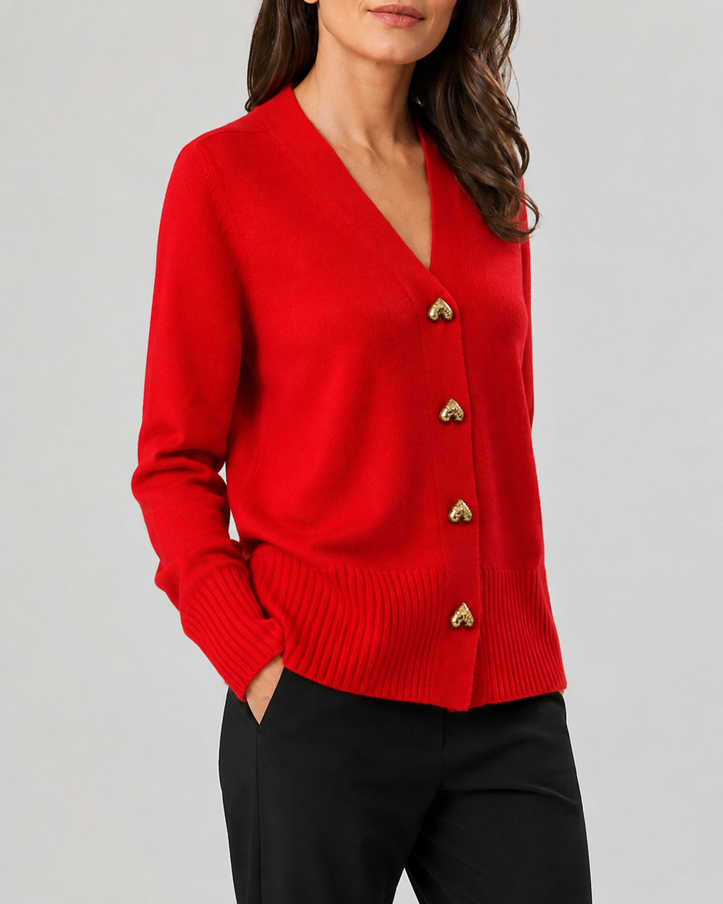 Women's Heart Button Up V Neck Knit Cardigan