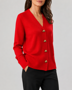 Women's Heart Button Up V Neck Knit Cardigan