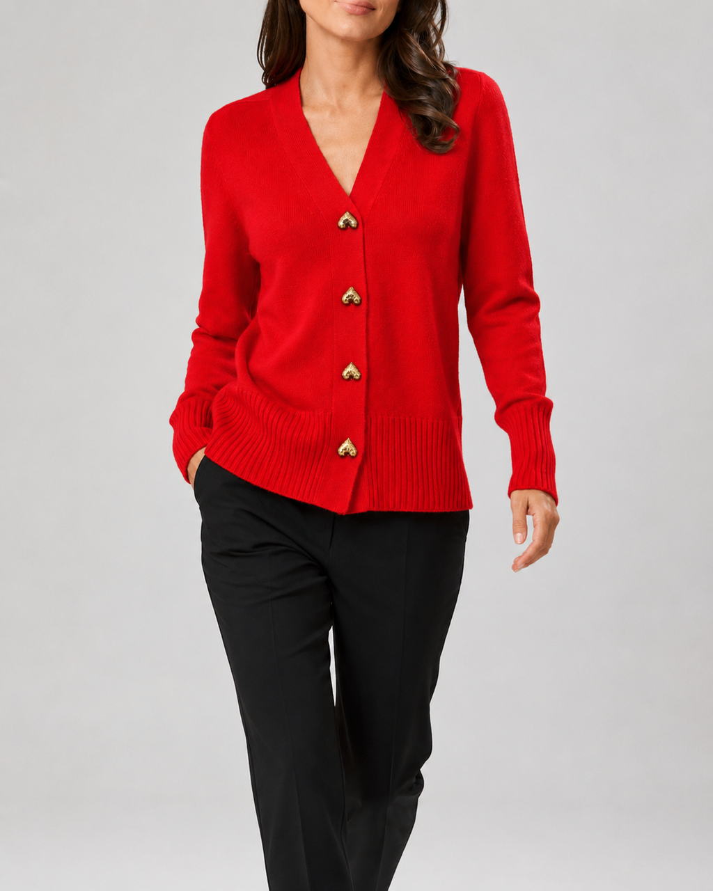 Women's Heart Button Up V Neck Knit Cardigan