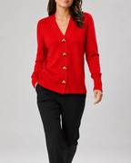 Women's Heart Button Up V Neck Knit Cardigan