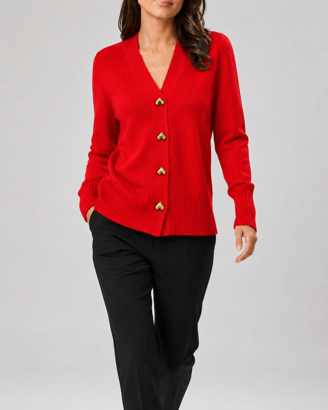Women's Heart Button Up V Neck Knit Cardigan